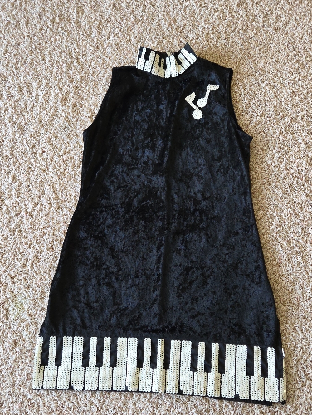 Black Velvet Piano Embellished Sleeveless Dress